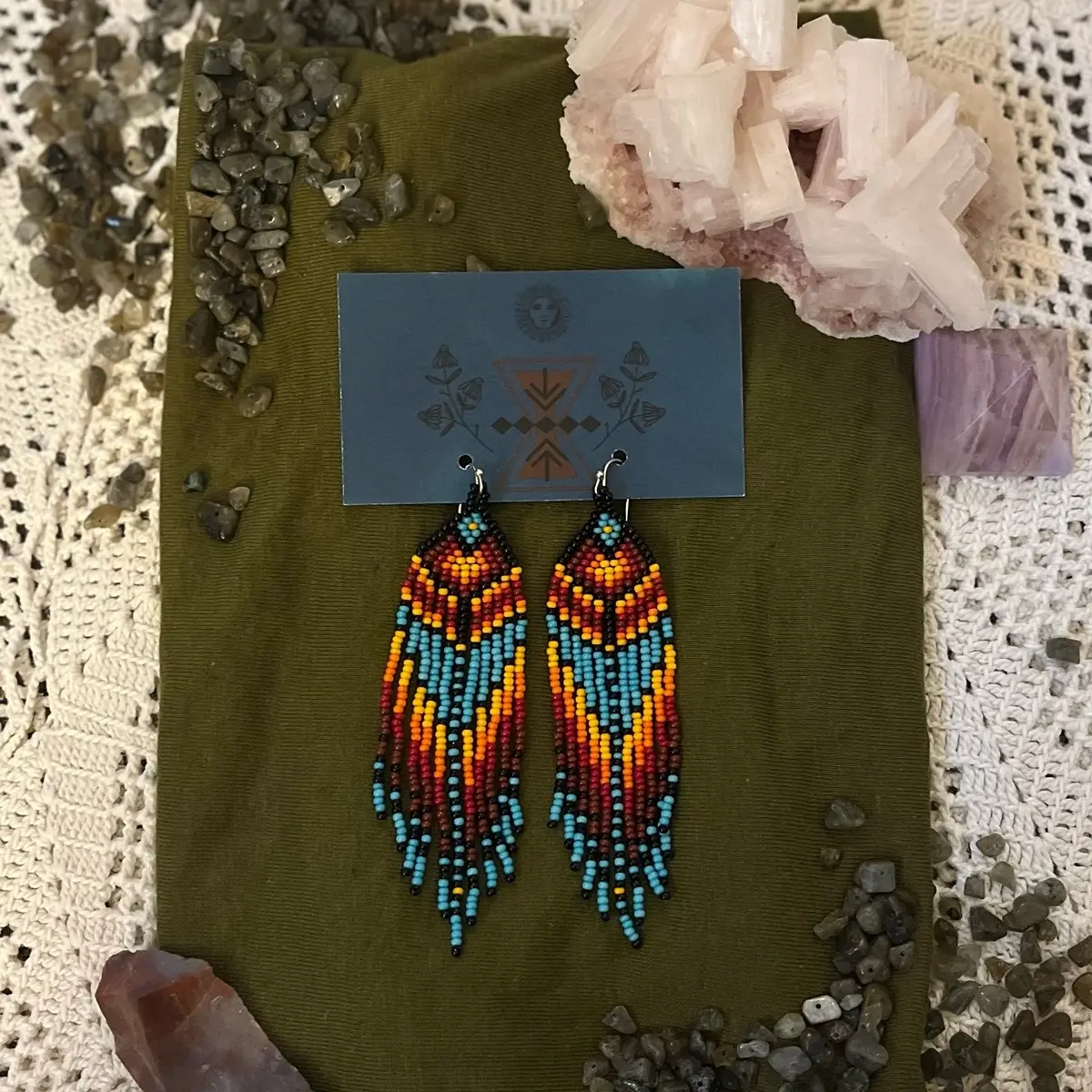 Handwoven Seed Bead Earrings - Traditional Native American Design, Handcrafted, Durable Material, Versatile Style for Any Occasion.