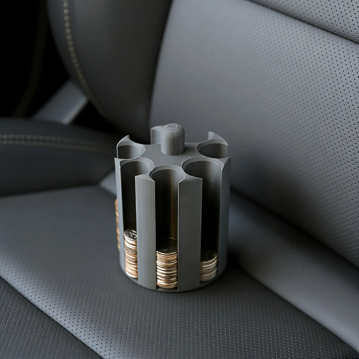Vehicle Coin Storage Holder for Cup Holder, Car Interior Organizer, Auto Interior Organizers, Cylindrical Change Organizer with Dedicated USD Coin Slots, Car Console Coin Container for Daily Driving, Car Organizers and Storage