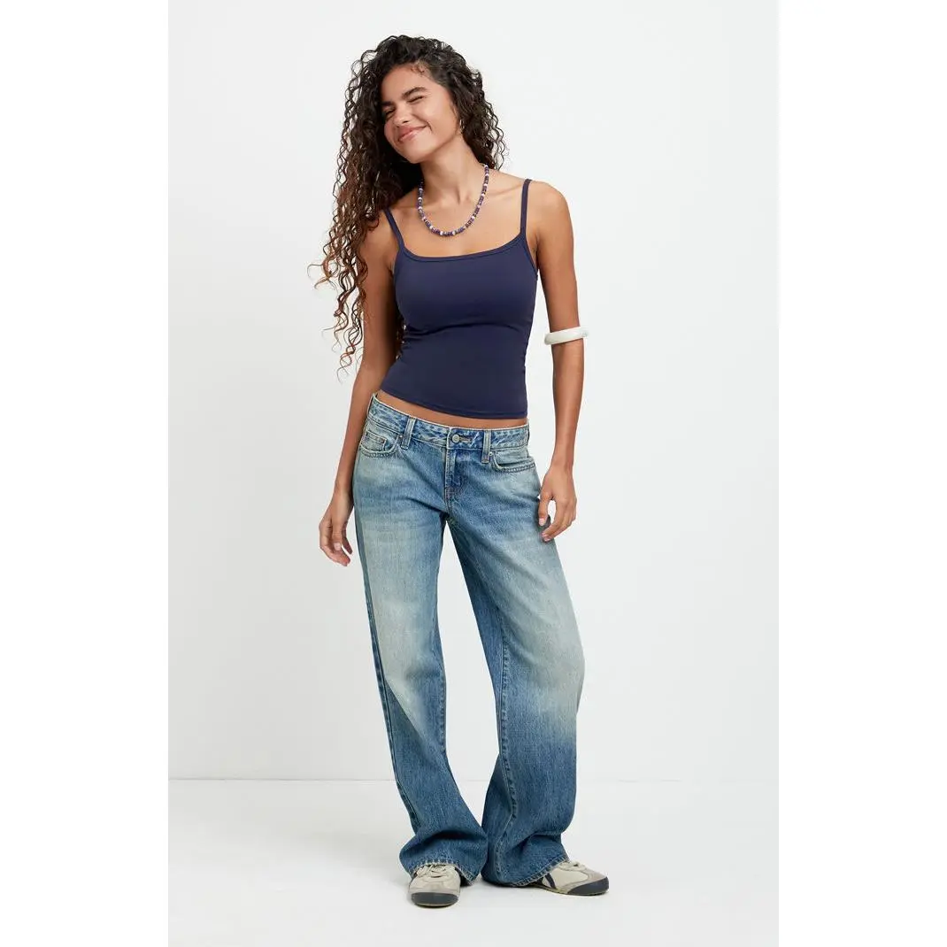 Pacsun Women's Zoe Low Rise Girlfriend Jeans Tinted Medium Blue