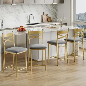 Gaomon Upholstered Bar Stools Set of 4, Counter Height Chairs with Back & Thick Cushions, for Kitchen Island