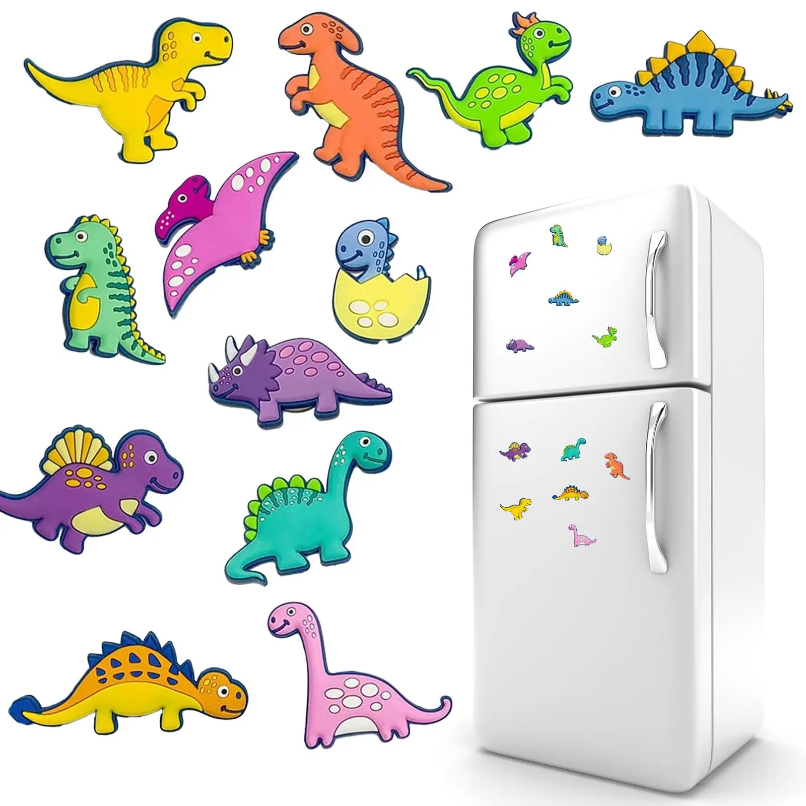 Cartoon Dinosaur Pattern Fridge Magnet, 12pcs Mini Cute Animal Cartoon Fridge Magnet, Fridge Decorative Magnet for Home Kitchen Refrigerator, Refrigerator Decorating Magnet, Refrigerator Magnets Set