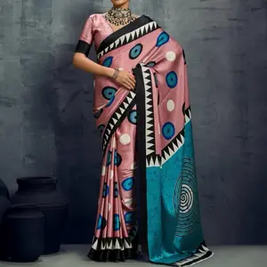 PURE AJRAKH - MODAL SATIN AJRAKH PRINT SAREE WITH READY BLOUSE