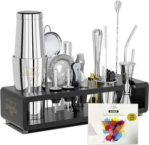 Elite Mixology Bartender Kit 20-Piece Boston Cocktail Shaker Set for Mixing with Stand- Indestructible Bar Accessories Bartending Kit, Cocktail Bar Set, Bartender Set, Bonus Recipe Cards Bar Tools