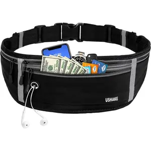 USHAKE Slim Running Belt, Workout Fanny Pack for Men Women,Exercise Waist Pack for Apple Iphone Holder, Runner Belt for Running Walking Cycling Camping Gym