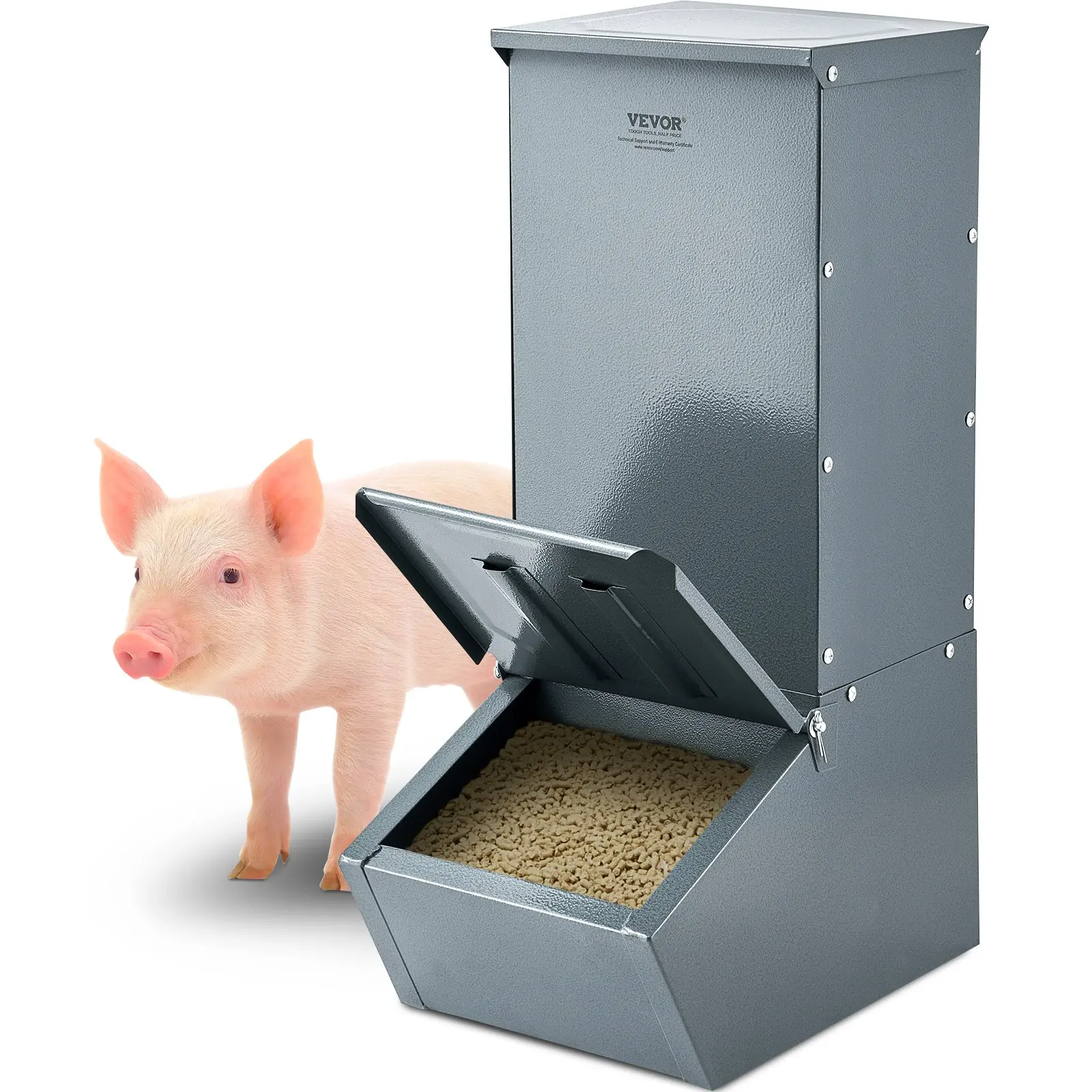 【Summerfinds】Single-Door Hog Trough Pig Creep Feeder, 2.2 Bushel Heavy-Duty Steel Unit, Father's Day Gift, Outdoor Livestock Farm Tool (Feeds Up to 5 Hogs)