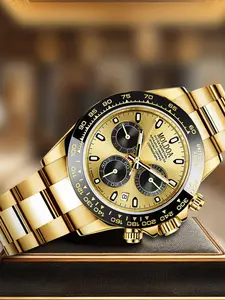 Men's Business Fashion Round Dial Analog Quartz Watch, Casual Trendy Wristwatch, Multifunctional Waterproof Watch with Date Display Function