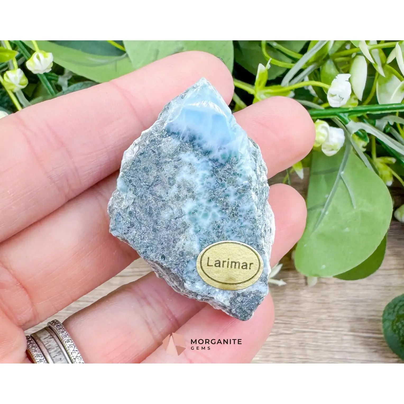 Raw Larimar with One Polished Side No. 30 | Rare Dominican Stone of Atlantis Crystal for Calm, Healing & Intuitive Expression