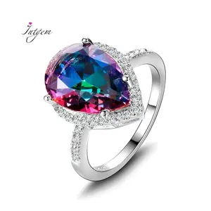 Ladies Jewelry S925 Silver Ring Mystical Rainbow Topaz Dripping Ring Wedding Jewelry Party Valentine's Day Ring Gift
