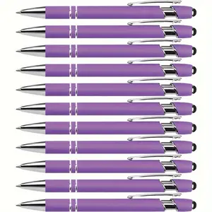 12-Piece Purple Retractable Ballpoint Pen Set with Stylus Tip Smooth Writing & Precise Screen Control | Black Ink | Ideal for Office Supplies, School Stationery & Gifts for Teachers/Classmates Ballpoint Pen Kit
