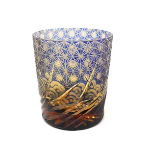 JINZHI Handcrafted Old Fashioned Glasses 8OZ Blue Crystal Drinking Glassware for Whiskey Cocktail Scotch with Gift Box Drinkware LaiAn Classic Craft Factory Equipment