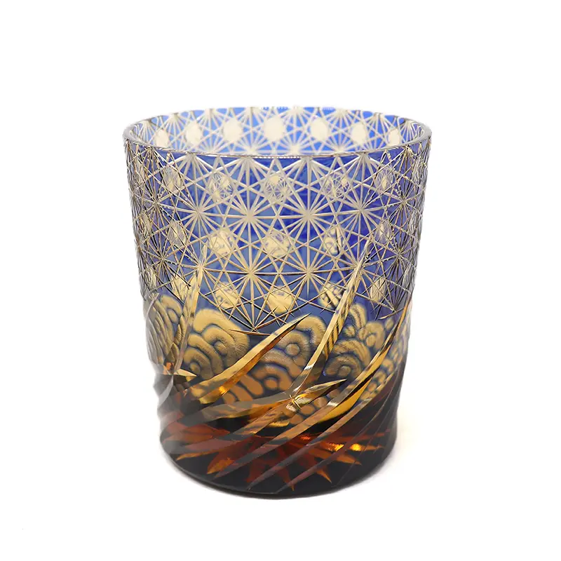 JINZHI 8oz Handmade Craft Blue Crystal Old Fashioned Whiskey Glass - LaiAn Classic Electroplated Metallized Color Decorative Drinkware, Sprayed Color Kitchenware, Gift-Ready with Gift Box, Luxurious Addition
