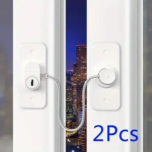 Sturdy Security Window Locks, 2pcs Self-Adhesive Window Limiter, Includes Screws & Keys, Prevents Falling, Ideal for Home Windows