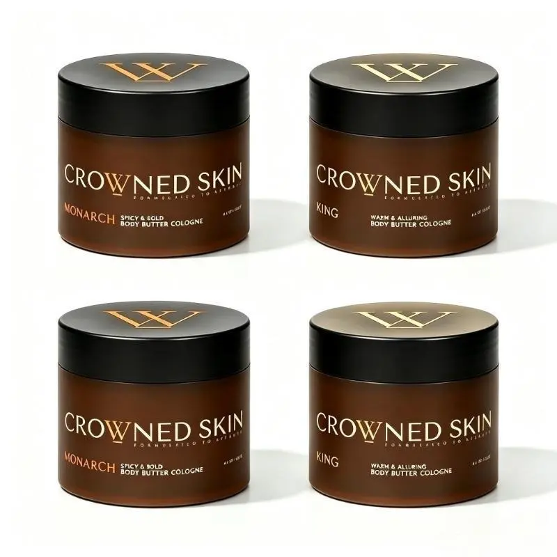 【Buy 2 Get 2 Free】Men's King & Monarch Crowned Skin Body Butter-Cologne Duo, 4PCS Warm Spicy Scent Moisturizing Body Cream (4.4oz Each)