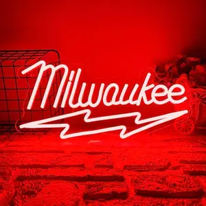 Milwaukee LED Neon Light, Wall-Mounted Adjustable USB Lamp, Decorative Sign for Garage, Workshop, Bar, Party, Ideal Gift for Men