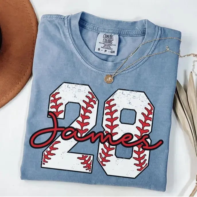 Comfort Colors Custom Baseball Number Shirt, Baseball Tee, Personalized Baseball Player Shirt, Baseball Fan Gift, Sports Mom tee, Game Day Polyester, Baseball Boys Shirt