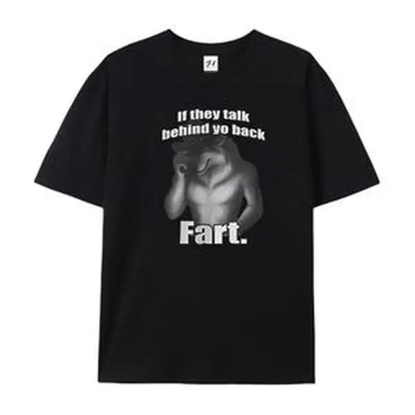 Cowboy Wolf "If They Talk Behind Yo Back Fart" Graphic Cotton T-Shirt, Funny Meme Comfort Tee, Sarcastic Fashion Outfit, Oversized Casual Shirt, Birthday & Humorous Gift For Friends