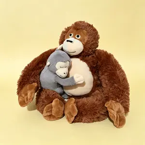 Mother and Baby Punch Monkey Plush Toy, Soft Stuffed Orangutan Doll, Fluffy Ape Plush Figure, Adorable Parent-child Animal Plushies, Great Gift for Kids, Birthday Holiday Present, Room Decor Stuffed Animal