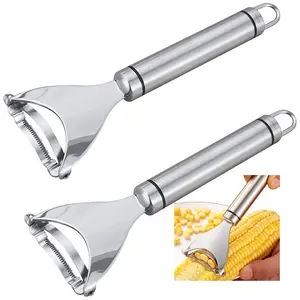 2 Pcs Corn Peeler Corn Planer Thresher Stainless Steel Corn Peeler for Corn On the Cob Corn Kernel Remover Tool Magic Corn Stripper Tool Corn Cutter Corn Scraper with Ergonomic Handle for Kitchen