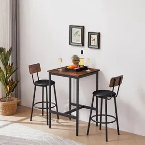 3-Piece Small Space Furniture Set - Square Bar Table with PU Stools, 2-Person Square Coffee Table with Footrest for French Country Home Decor, Balcony Furniture Set, Kitchen Dining Room Use