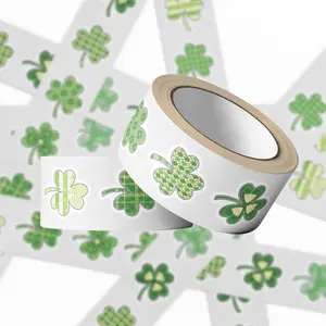 Shamrock Decorative Stickers Roll 10 Lucky Clover Adhesive Seal Labels for St. Patrick’s Day, 500pcs for Party Cards & Envelopes