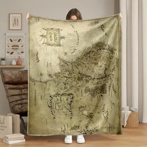 1pc Middle Earth Map Printed Blanket Lord of the Rings Vintage Fantasy Throw Soft Cozy Microfiber for Sofa Bed Camping Gift Christmas Decor