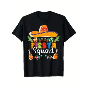 Men's & Women's Cinco De Mayo Fiesta Squad T-Shirt - Mexican Party Outfit with Mariachi Music, Sombrero & Maracas Graphics - Soft Breathable Cotton Short Sleeve Tee (Sizes S-XXXL) - Mexican-Themed Group Costume Apparel