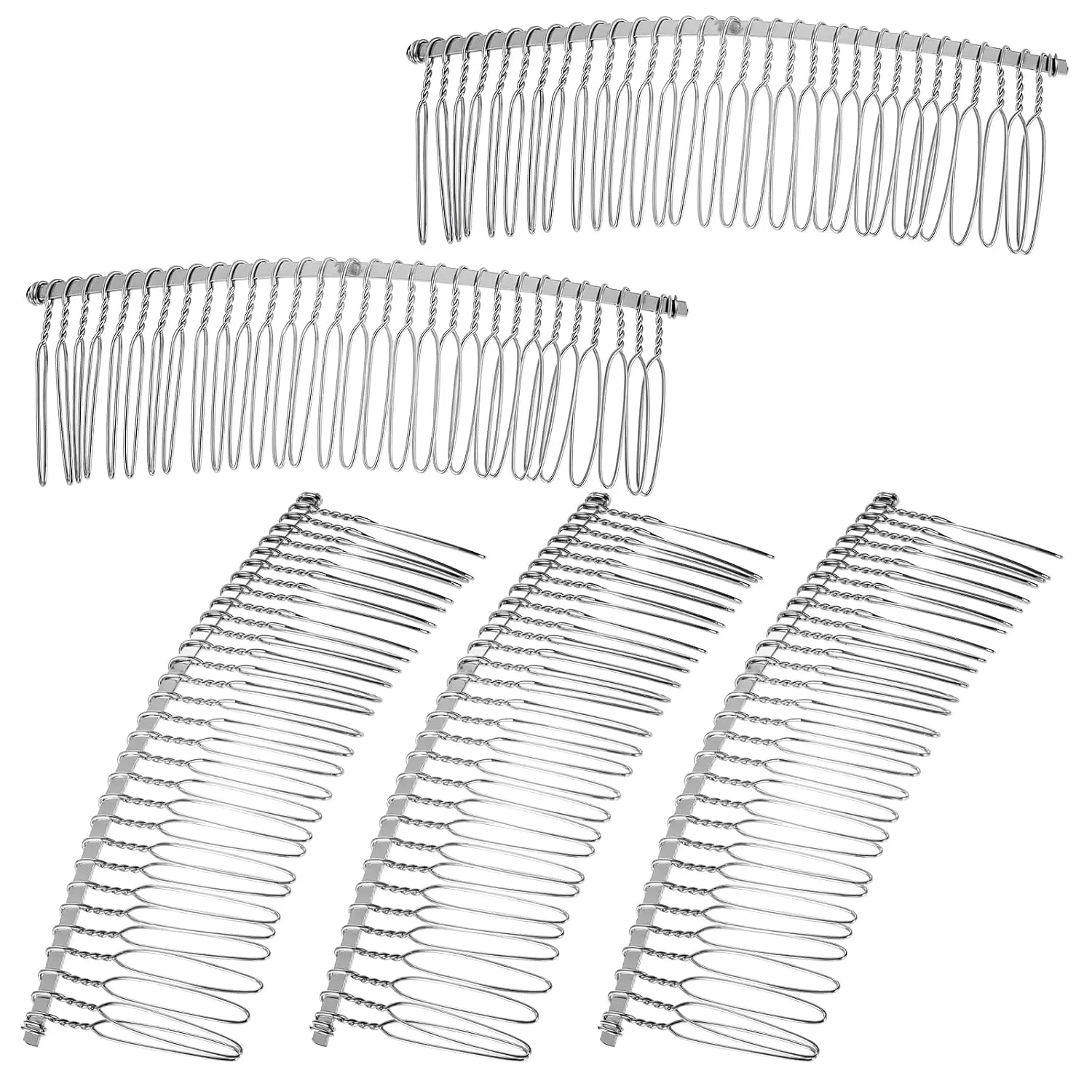 Women's 5-Piece Silver Metal Veil Combs, 30-Teeth Hair Clips with Wire Twist, Bridal Wedding Fine Hairstyle Accessories