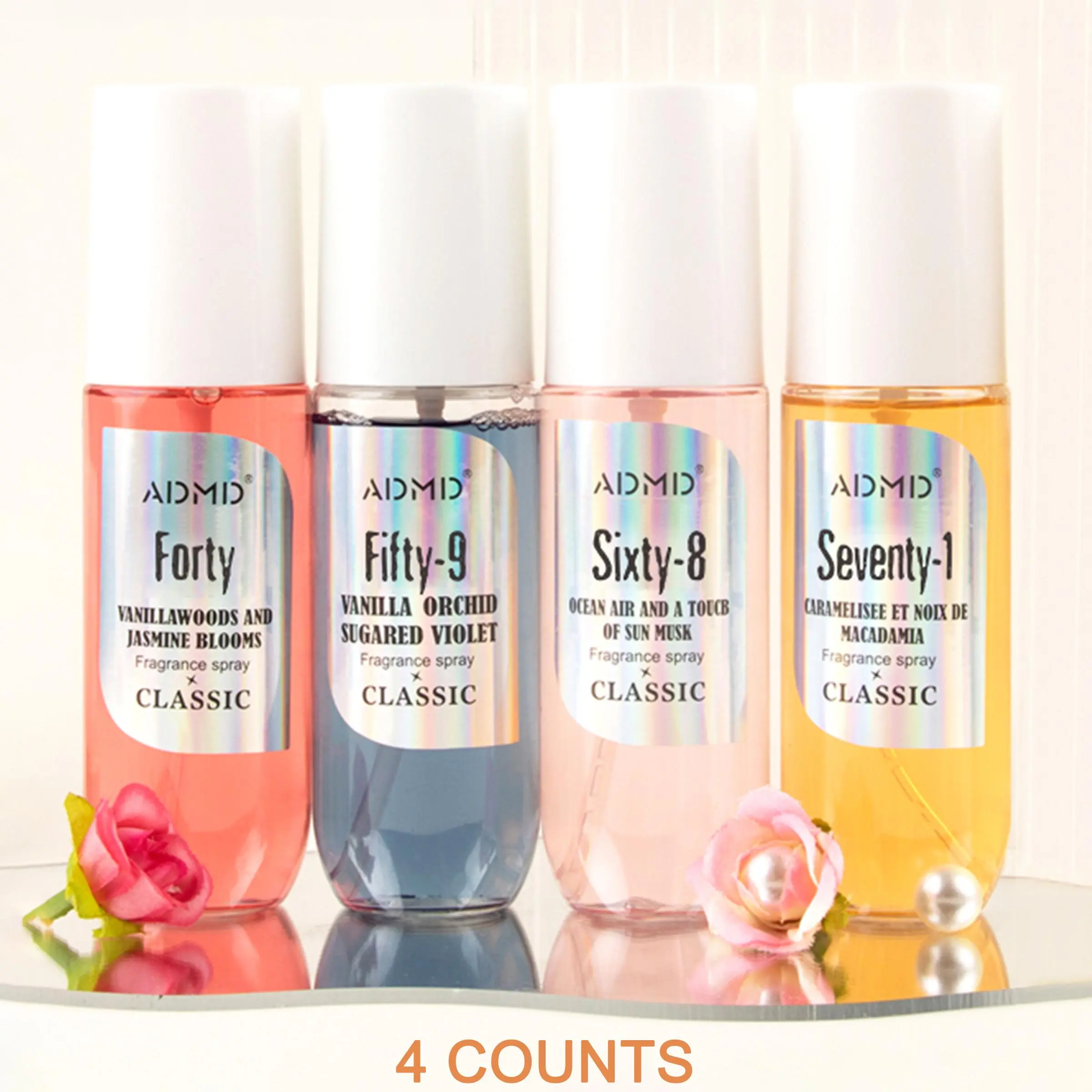 Set of 4 Fruity Scented Perfume Sprays, Fragrance Product, Aromatic Fruity Fragrance, Long-Lasting Body & Hair Fragrance Mist, Floral Scents Perfume, Ideal Gift for Girlfriend, Birthday & Valentine's Day