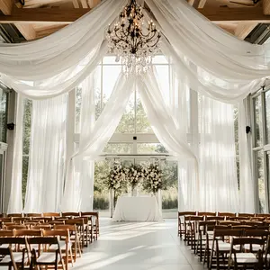 Large Wedding Arch Curtain Decoration, 26.2-39.4 Feet Chiffon Fabric, Romantic Ceremony Evening Gown, Wedding Supplies, Stage Background