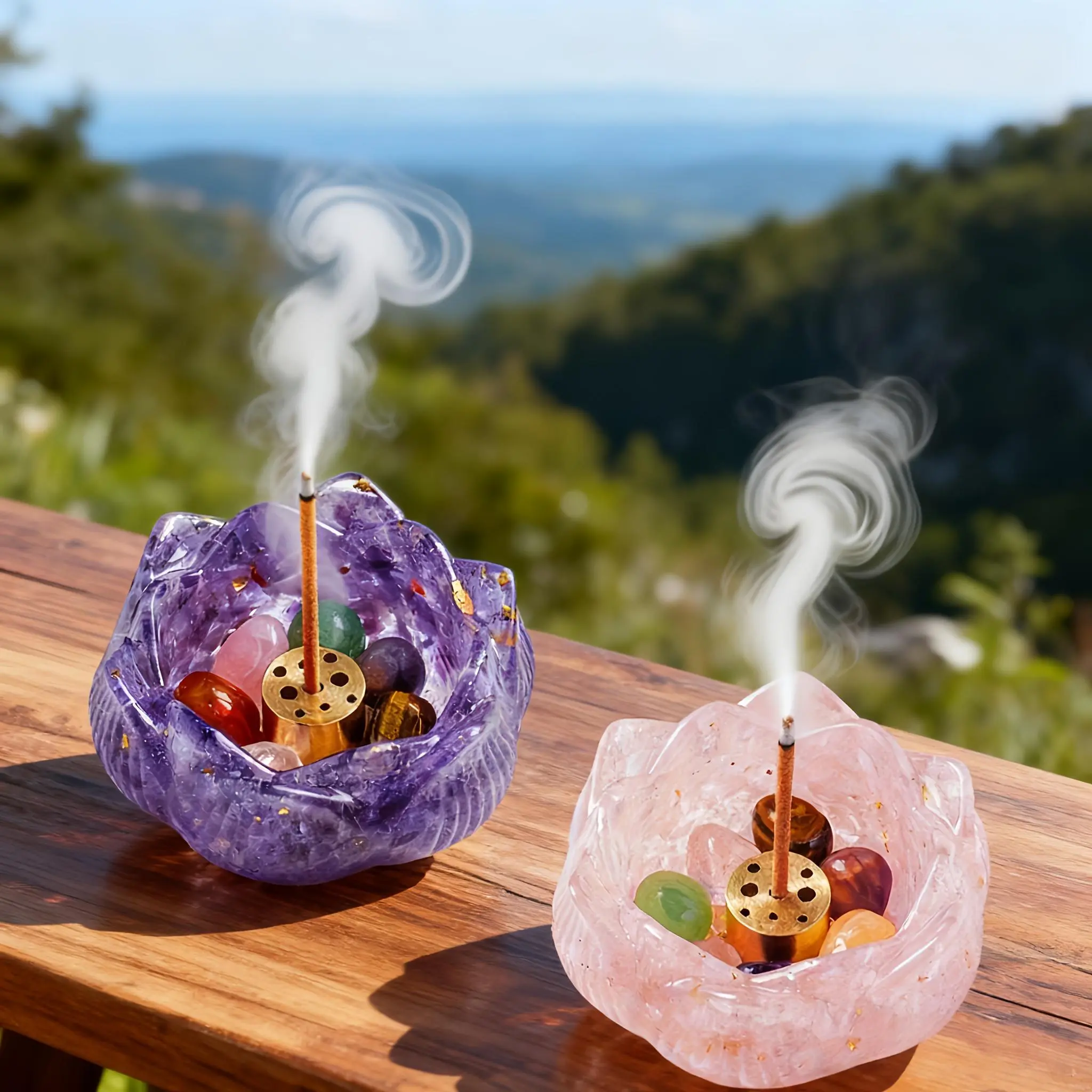 Handmade Lotus Crystal Aromatherapy Set - Candle Holder and Diffuser Bowl Infused with Natural Crystals | Unique Birthday Gift, Suitable for Him and Her, Perfect for Halloween, Christmas, Thanksgiving, and Other Holiday Decorations Accessory Fragrance