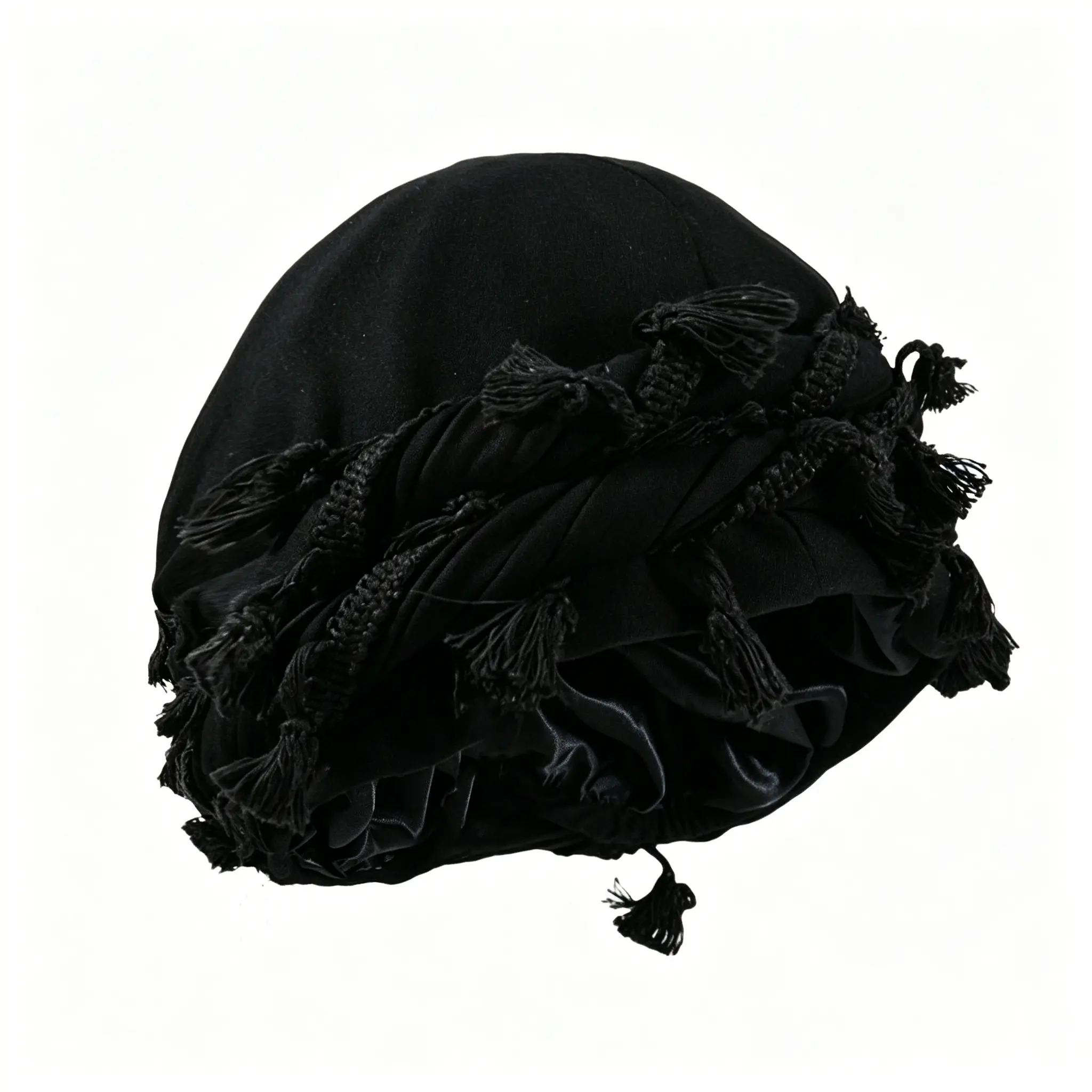 Men's streetwear-style tassel headwrap, hip-hop satin-lined durag, vintage breathable headwrap, and lightweight summer headwrap suitable for everyday street style.