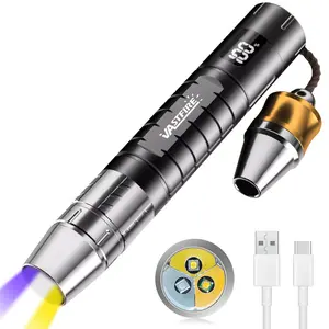 Professional 3 LED Jade Stone Flashlight, 365nm & XPG, 3 Modes, Type-C Rechargeable, Yellow/White/Purple Light, Battery Power Indicator, Metal Lamp Head, USB Cable, Ideal for Fluorescent Detection & Jewelry