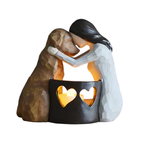 Dog Memorial Gifts，Pet Loss Gifts，Hand-Sculpted Dogs Passing Away Sympathy Gift，Remembrance Gift ，Dog Lovers Candle Holder Statue with LED Candle
