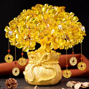 Feng Shui Crystal Money Tree, 1 Count Lucky Bonsai Style Decoration with Dragon Pot, Desktop Ornament for Home Office Tabletop, Feng Shui Ornaments