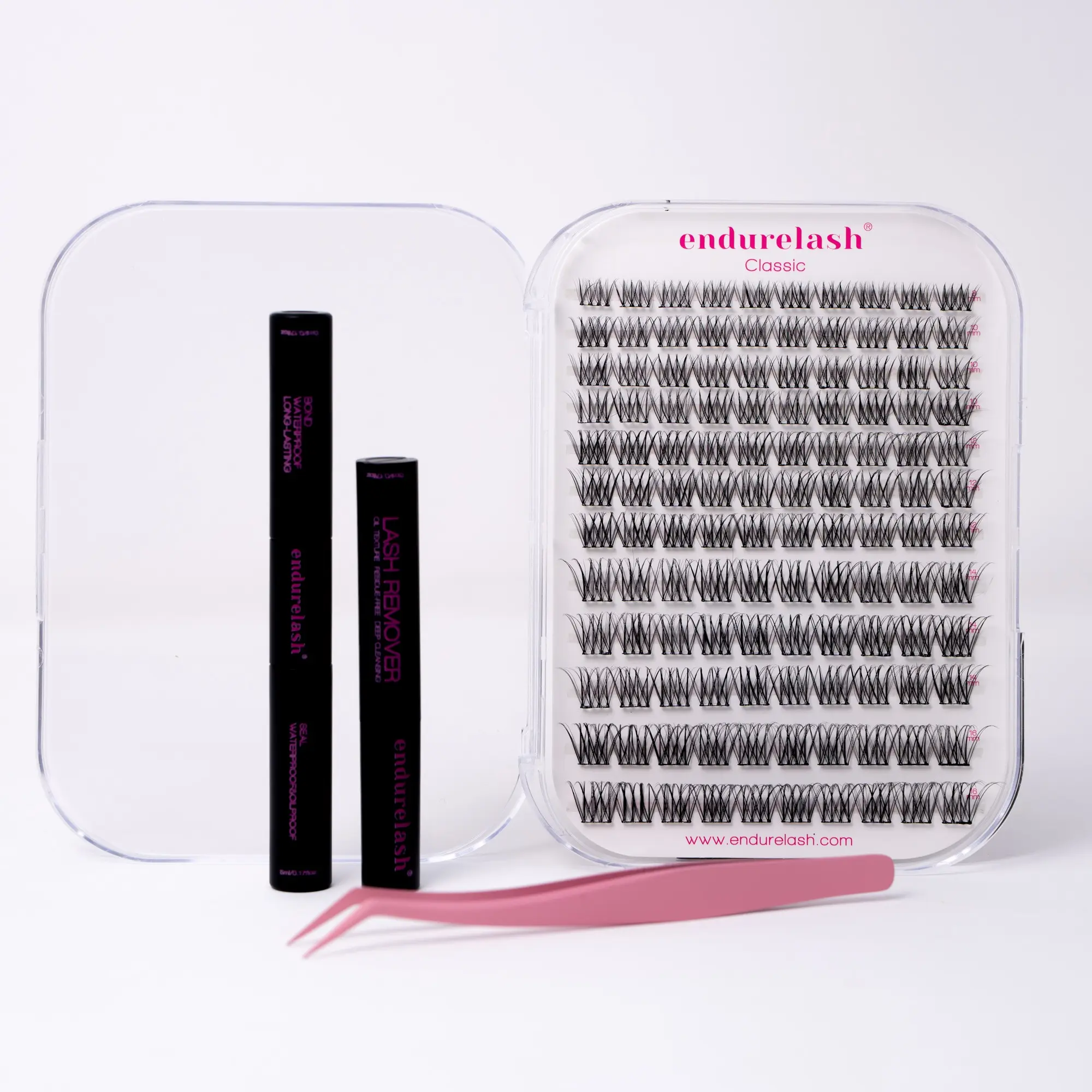Endure Classic DIY False Eyelash & Adhesive Kit, Reusable & Lightweight Cosmetic for 3-5 Day Wear, Matte Black Finish, 8-16mm Mixed Lengths, Cluster False Eyelashes, Lash Cluster, False Eyelashes & Adhesives