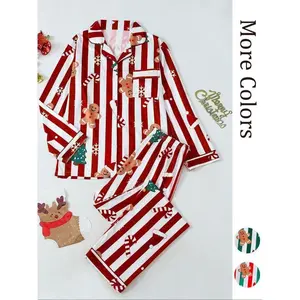 Women's Christmas Print Pajama Set, Long Sleeve Lapel Design, Soft Breathable Fabric, Holiday outfits Wear, Winter HomeGift