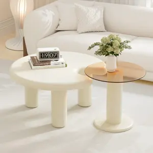 [SOIYELIFE] Beige Cream Round Coffee Table Set, Modern Design, Easy to Assemble, Perfect for Living Room Décor