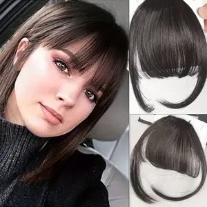 4PCS Women's Natural Smooth Bangs and Side Clip-in Wig - Water Wave High-Temperature Fiber Synthetic Hairpiece with Ear Clip Design