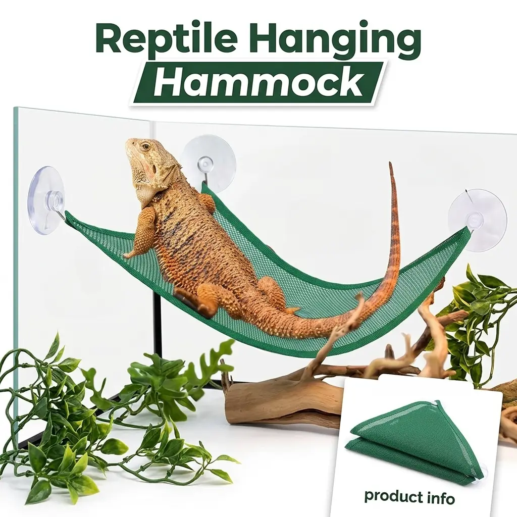 Reptile Hanging Hammock Mesh for Bearded Dragons - Reptile Enclosure Accessory, Glass Terrarium Foliage Decor, Small Pet Climb & Rest Net Bed Swing, Dual-Color, Multi-Size (S/L), Safe Durable, Tool-Free Easy Setup