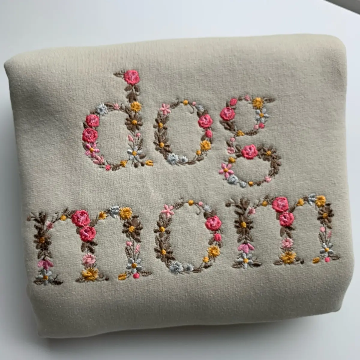 Dog Mom Floral Print Embroidered Sweatshirt - Cozy Pet Lover Apparel - Custom Dog Mom Jumper