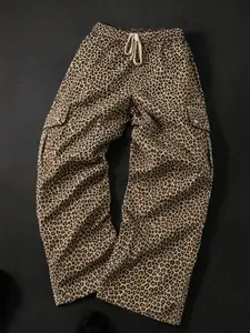 Leopard Print Cargo Pants Wide Leg Drawstring Streetwear Utility Trousers Relaxed Fit Baggy Statement Pants Y2K High Street Festival Outfit Casual Daily Wear Travel Party Concert Outdoor Skate Fashion Trend Unisex Loose Leg Trousers Viral Style Urban Fit