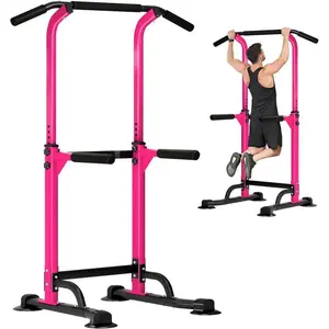 Sport Power Tower, Pull-Up Bar Dip Station For Strength Training, Power Tower For Home Gym Fitness, Pink