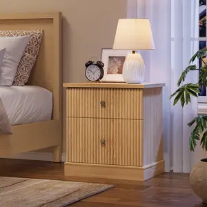 Gaomon Contemporary Drawer-Equipped Fluted Bedside Table, Modern Minimalist Sleek Design, Compact Storage Basic Bedroom Cabinet for Home Decor, Drawer-Equipped Bedside Tables, Fluted Bedside Tables
