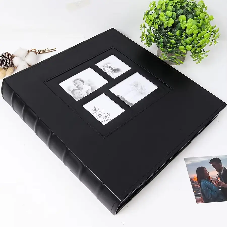 Photo Album 4x6 500 Photos Black Pages Leather Cover Wedding Family Photo Albums Holds 500 Horizontal and Vertical Photos Picture Album