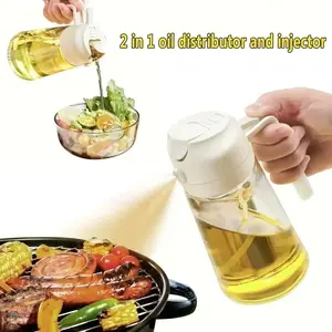 2-in-1 500ml Oil Spray Bottle Dispenser Refillable Plastic Oil Sprayer for Cooking BBQ Baking Roasting Kitchen Use