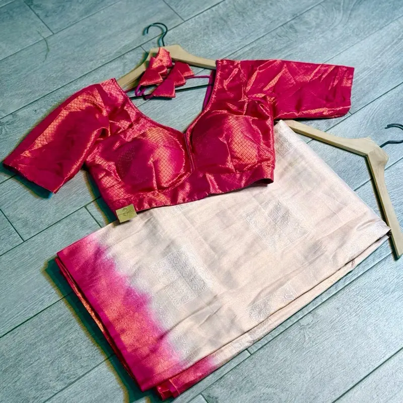 Double Said Pure Dola Silk Sari with Blouse - Casual Women's Wear - Womenswear