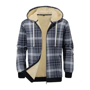 Men's PlaidHooded Fleece Jacket Vintage Casual StyleAdjustable Drawstring at Hood Classic PlaidPattern Soft Fleece Lining Smooth ZipperPerfect for Evervday Wear Tops Checked