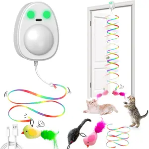 Interactive Cat Toys for Indoor Cats,Electric Flying Bird & Mouse Wand Teaser, Automatic Hanging Door Frame Chase/Hunt/Exercise Stimulate String Cat Toy for Bored Indoor Adult & Kitten