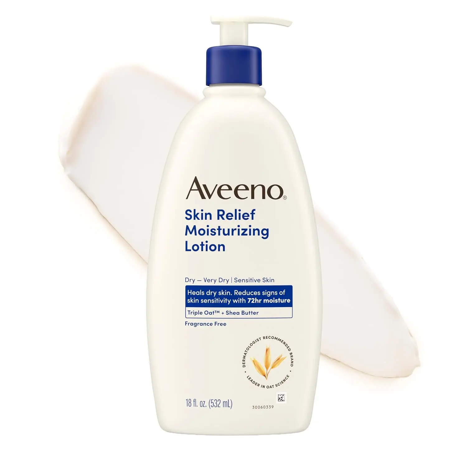 Aveeno Skin Relief Moisturizing Body Lotion - Body Care Moisturizer for Very Dry & Sensitive Skin, Fast-Absorbing, Soothing Triple Oat & Shea Butter Formula, Fragrance-Free, Non-Comedogenic, 18 Fl Oz