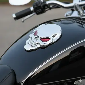 3D Chrome Red-Eye Skull Metal Car Sticker, Universal for Truck Motorcycle, Waterproof Sunproof Weather-Resistant Adhesive Decal, Anti-Rust Durable Emblem for Vehicle Body Customization